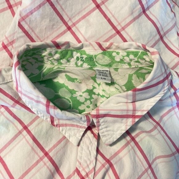 🔥 3/$15 🔥Izod Button Down Shirt Floral Cuffs Lightweight Preppy Boho Grandma L - Picture 4 of 6